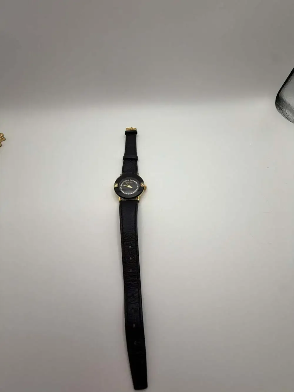 Vintage Gitano Women's Quartz Watch with Black Dial, Rhinestones, and Gold-Tone